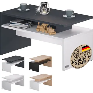 CASARIA® Couchtisch Holz Weiß Grau mit Stauraum 95x55x50cm Kratzfest 50kg Belastbar Wohnzimmertisch Modern Beistelltisch Konsolentisch für Couch Sofa