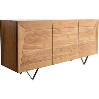 DeLife Sideboard Kayu 145x40x70 cm Akazie Natur 3 Türen V-Fuß, Sideboards