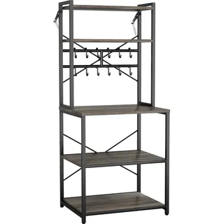 SucceBuy Küchenregal mit X-förmiger Stützstange & 12 S-Haken, doppelte Ablagefläche (600 x 400 x 1618 mm), Mikrowellenregal für Geschirr, Schüsseln und Gewürzflaschen aus Metall