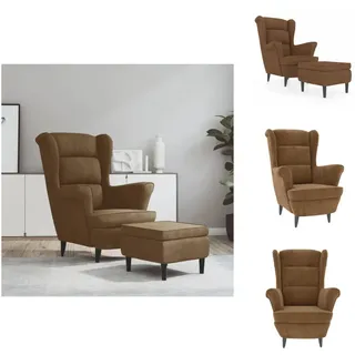 vidaXL Ohrensessel mit Hocker Braun Samt -  Sessel - Braun
