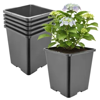 Garronda Pflanztopf Kunststoff hoch 20,5 x 20,5 x 23,5 cm (7L) 5er Set eckig mit Drainagelöchern Blumentopf PP Pflanzgefäß für Garten Gewächshaus Balkon Anzucht Innen Außenbereich Schwarz GD-0201