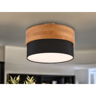 Deckenleuchte skandinavisch mit Holz & Stoffschirm Schwarz Ø 30cm inkl. E14 LEDs - Schwarz