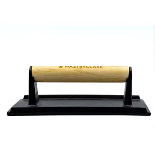MasterClass Gusseisen Grillpresse, Schweres Steakgewicht mit Holzgriff, Burgerpresse, Zubehör für Grillpfanne und BBQ, 21cm, Schwarz