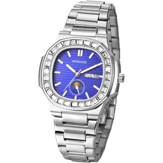 JewelryWe Herrenuhr Quadratische Chronograph Uhr 30m Wasserdicht Analog Quarz Leuchtende Armbanduhr Herren Edelstahl Band Multifunktionale Uhr mit Kalender, Stoppuhr, Tag- & Nachtanzeige