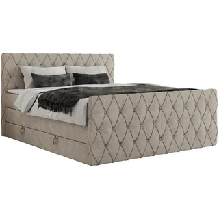 MKS Meble MKS Boxspringbett Miren King Duo 200/200 Beige Struktur - H4, - Textil - H4 - Rechteckig , 200x200 cm , Schlafzimmer, Betten, Boxspringbetten
