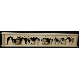 Schwibbogenerhöhung mit Waldarbeiter Tieren und Beleuchtung BxHxT 72x10x10cm NEU