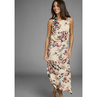 Sommerkleid LAURA SCOTT, Damen, Gr. 34, N-Gr, beige (ecru, geblümt), Single Jersey, Obermaterial: 95% Viskose, 5% Elasthan, geblümt, figurumspielend bodenlang, Rundhals, Kleider Sommerkleid, bodennah geschnitten, für warme Tage, aus Single Jersey, geblümt