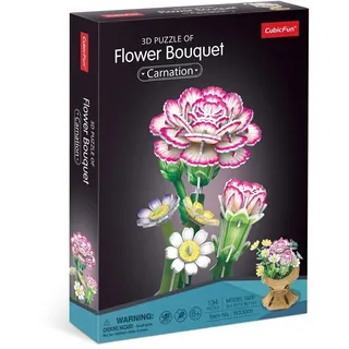 Cubic Fun CubicFun 663300 3D Puzzle Blumen, Nelke, 3D Blume im Blumentopf mit 134 Teilen, DIY Deko-Bastelset für Erwachsene und Kinder ab 8 Jahren