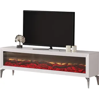 Kamin Elektrokamin Media rtv lowboard tv ständer Fernseher 154x41 Sideboard - Weiß
