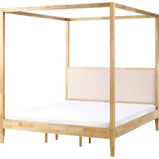 BELIANI Himmelbett Hellbraun aus Gummibaumholz 160 x 200 cm mit Kopfteil Lattenrost 4 Pfosten Modern Minimalistisch Baldachinbett Bett Schlafzimmer - Braun, Beige