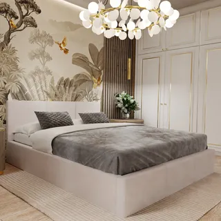 Muralo POLSTERBETT für Schlafzimmer Polsterbett mit Bettkasten und Gasdruckfeder Bett mit Polsterkopfteil Bett 120x200 Bett mit Stauraum Creme - Weiß, Beige