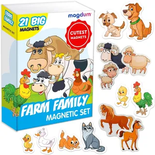 Magdum 21 Bauernhof Familie Magnete Kinder für magnettafel - Magnet Spielzeug Kinder - Kühlschrankmagnete Kinder - Kühlschrank Magnete Set Kinder -Spielzeug ab 3 Jahre - Lernspiele ab 3 Jahre