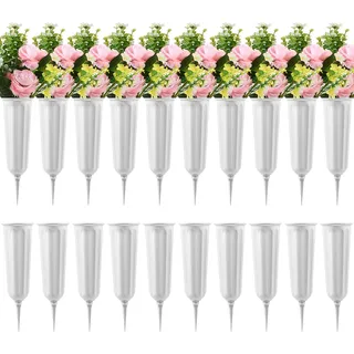 20 Stück Friedhofsvasen mit Spikes, Kunststoffvasen für Blumen, Grabdekorationen für Friedhof, Grabblumenhalter, Gedenkblumenvase (weiß)