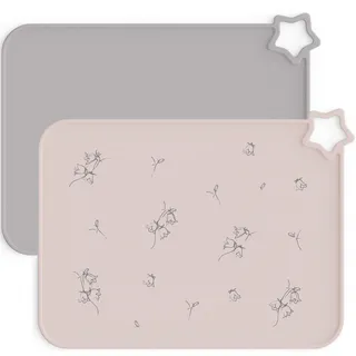 Moonkie 2PC Baby Silikon Platzset Abwaschbar, Platzdeckchen, rutschfest Tischset Kinder, Kinder Platzset, Schmutzabweisend, Tragbar, für Kinder und Kleinkinder (Erröten/feuchtes Lila)