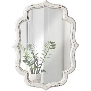 Sintosin Dekorative Wandspiegel Klein 30 x 40 cm, Vintage Spiegel Oval Weiß, Shabby Chic Badspiegel mit Holzrahmen, Spiegel Wand für Wohnzimmer, Flur, Schlafzimmer, Badezimmer