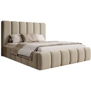 FEDVE Polsterbett Doppelbett Ardal Bett Bettkasten 180x200 cm Creme (Monolith 02) - Creme