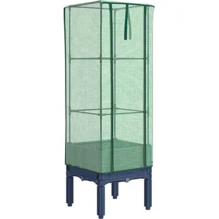 vidaXL Hochbeet mit Gewächshaus-Aufsatz Rattan-Optik 40x40x140 cm - Grau