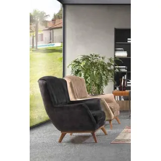 Sessel 1 Sitz Textil Lounge Luxus Polster Ohrensessel Einsitzer Design Couch - Braun