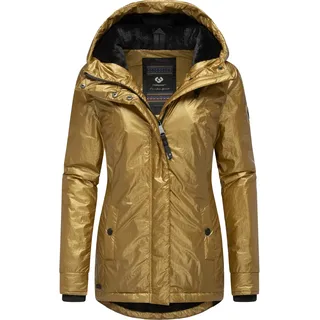 Winterjacke RAGWEAR "Winterjacke Monadde Bling", Damen, Gr. XL, gold (inca gold), Obermaterial: 100% Nylon NY.  Obermaterial: Futter: 100% Polyester PES. 100% Polyester PES., figurbetont Po-bedeckend, hoch geschlossener Ausschnitt, verstellbar Rippstrickbündchen, Jacken Winterjacke, Glänzende warme Jacke mit Kapuze