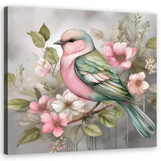 Feeby Wandbild tiere vintage vogel , Pink , Textil , Tiere , Rechteckig , 50x50 cm , Bilder & Rahmen, Bilder, Leinwandbilder