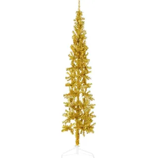 The Living Store Künstlicher Halb-Weihnachtsbaum mit Ständer Schlank Gold 210 cm - Gold