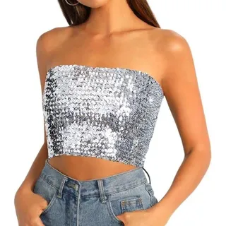 Taschenfreundliche Pailletten-Crop-Top für Frauen