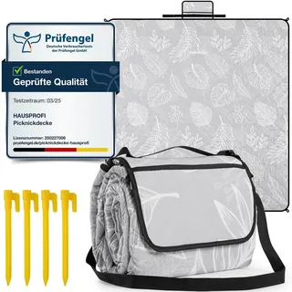 HAUSPROFI Picknickdecke 200x200 cm, wasserdicht & isoliert - Outdoor Decke für Picknick, Strand, Camping, mit Baumwolle gepolstert, inkl. Tragegriff & Heringe, Tragbar, Waschbar & formstabil