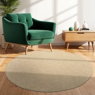 TT Home Teppich Für Outdoor Küchenteppich Balkon Terrasse Unifarbenes Design Modern Größe 120 cm Rund - Braun