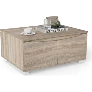 COSTWAY Couchtisch mit Stauraum, Wohnzimmertisch mit 4 Türen & rutschfeste Füße, Kaffeetisch Sofatisch für Wohnzimmertisch, Schlafzimmer, 80x60x37cm - Naturbelassen