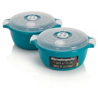 Lantelme 2 Stück Mikrowellenschüssel im Set mit 1,8 Liter mit Dampfventil in Deutschland hergestellt stapelbar spülmaschinengeeignet Kunststoff Schüssel für Mikrowelle Kühl- Gefrierschrank (Grün)