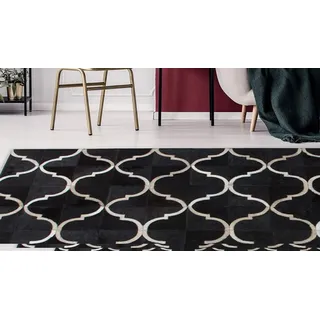 Kayoom Fellteppich "Lavish 310 Lederteppich" rechteckig 8 mm Höhe Patchwork-echtes Leder-Fell, Wohnzimmer, schwarz