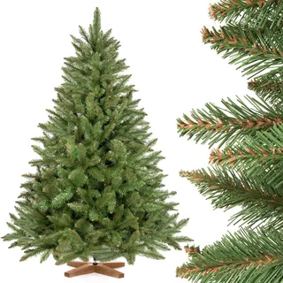 FairyTrees Weihnachtsbaum künstlich 150cm FICHTE Natur mit Christbaum Holzständer | Tannenbaum künstlich mit grünem Stamm | Made in EU