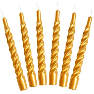Candles with a Twist®, Stabkerzen gedreht, Hergestellt in Italien, 25 Farben verfügbar, Tafelkerzen lackiert, Spiralkerzen lange Brenndauer 5 Stunden, Kerzen Deko, 6 Stück, 2,2 x 21cm (Gold)