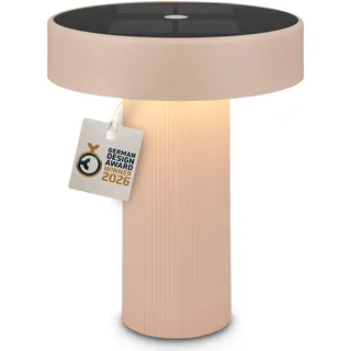 BRILONER - Poga LED Tischlampe kabellos IP44 mit Solar, Touch, Dimmbar, Warmweißes Licht, Tischlampe Akku, Nachttischlampe, Solarlampen für außen, German Design Award Winner 2026, 16x20 cm, Beige