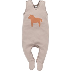 Pinokio Baby Sleepsuit Wooden Pony, 100% organic cotton bejge with pony print, Unisex Gr. 50-68 (62)