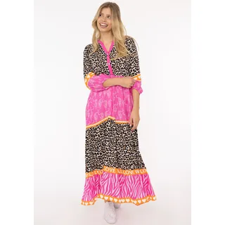 Maxikleid ZWILLINGSHERZ "Wild Love", Damen, Gr. SM (S/M), N-Gr, pink, Sweatware, Obermaterial: 100% Viskose, gemustert, loose fit ca. Mitte Knie, V-Ausschnitt, Kleider Maxikleid, mit Leo, Zebra und Mustermix