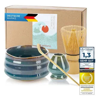 Dimono Original Matcha Tee-Set Deluxe mit Matcha-Schale, Bambus-Besen, Besenhalter, Dosierlöffel - Das Luxus Teezeremonie Geschenk-Set (Deluxe Tee Set)