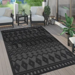 Paco Home Outdoor Teppich wetterfest Boho & Skandi 3D-Optik für Terrasse, Balkon & Garten Grösse 200 cm Rund - Grau