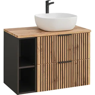 Wandbadezimmerschrank Holz Waschbecken Keramik Xilo - Grau