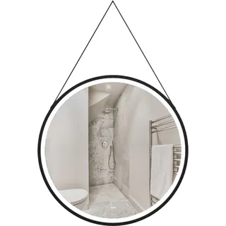 HOME DELUXE - LED-Spiegel FIANA - 60 cm - Rund - 3 verschiedene Lichtfarben - Antibeschlagssystem - 38 Watt Gesamtleistung I Wandspiegel Badspiegel Badezimmerspiegel - Schwarz