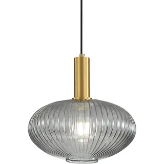 HJXDtech Moderne Vintage Glas Lampenschirm Hängeleuchten & Pendelleuchten, E27 Gold Lampenfassung, Hängelampe einflammig für Küche, Esstisch, Schlafzimmer und Wohnzimmer (Graues, 30cm)