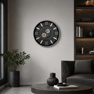 Wanduhr Schwarz Industrial Zahnräder Mechanisch Modern Vintage Dekor Neu - Schwarz