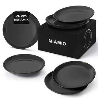 MIAMIO – 6 teiliges Teller/Speiseteller Set aus Steingut Keramik Geschirr Set - Le Papillon Kollektion (Schwarz, Große Teller (6x))