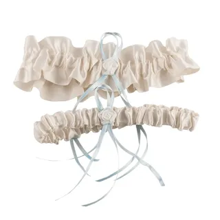 Weddix Strumpfband im 2 er Set für die Braut, stilvoller Strumpfhalter für die Hochzeit in Creme Blau Brautaccessoire zur Hochzeit