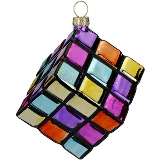 Holly & Jolly - Weihnachtskugel Zauberwürfel, ca. 9 cm | Christbaumkugel aus Glas, handbemalt, Weihnachtsbaumschmuck in Regenbogenfarben, glänzend, Weihnachtsdeko für Innen