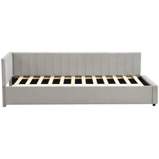 Flieks Polsterbett 90x200 cm Grau Multifunktion Lattenrost Samt , Holzwerkstoff , 90x200 cm , Schlafzimmer, Betten