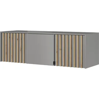 Furniture24 Aufsatz 3 Türiger Nelly 3D für Kleiderschrank 155 cm mit Lamellen Artisan Eiche/Schwarz - Grau