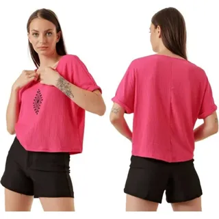 Bestickte Bluse mit V-Ausschnitt, Größe 36 – Fuchsia - Pink