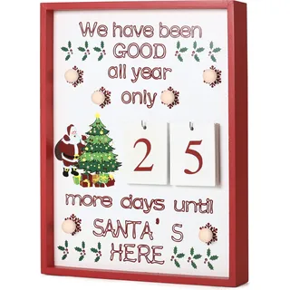 BRUBAKER Adventskalender Wandtafel mit Kalenderblättern Holz Weiß mit 6 LED Lichtern 28 x 4 x 35,5 cm - Rot, Weiß