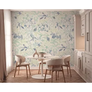 A.S. Création Blumentapete in Blau, Grün, Weiß - hochwertige Vliestapete floral 396921 - Designtapete gemalt auf 10,05m x 0,53m - Made in Germany